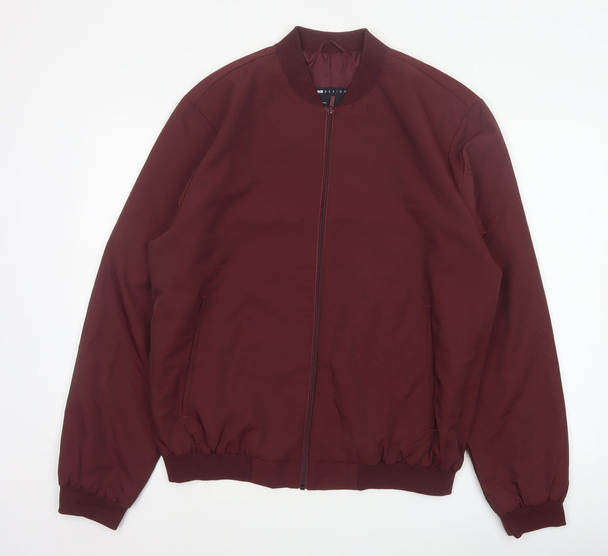 ASOS Design Men’s Burgundy XL Bomber Jacket Full Zip Lined