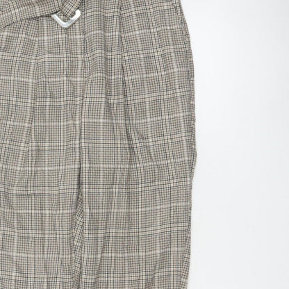 New Look Women’s Beige Check Paperbag Tapered Trousers UK 10 Belted