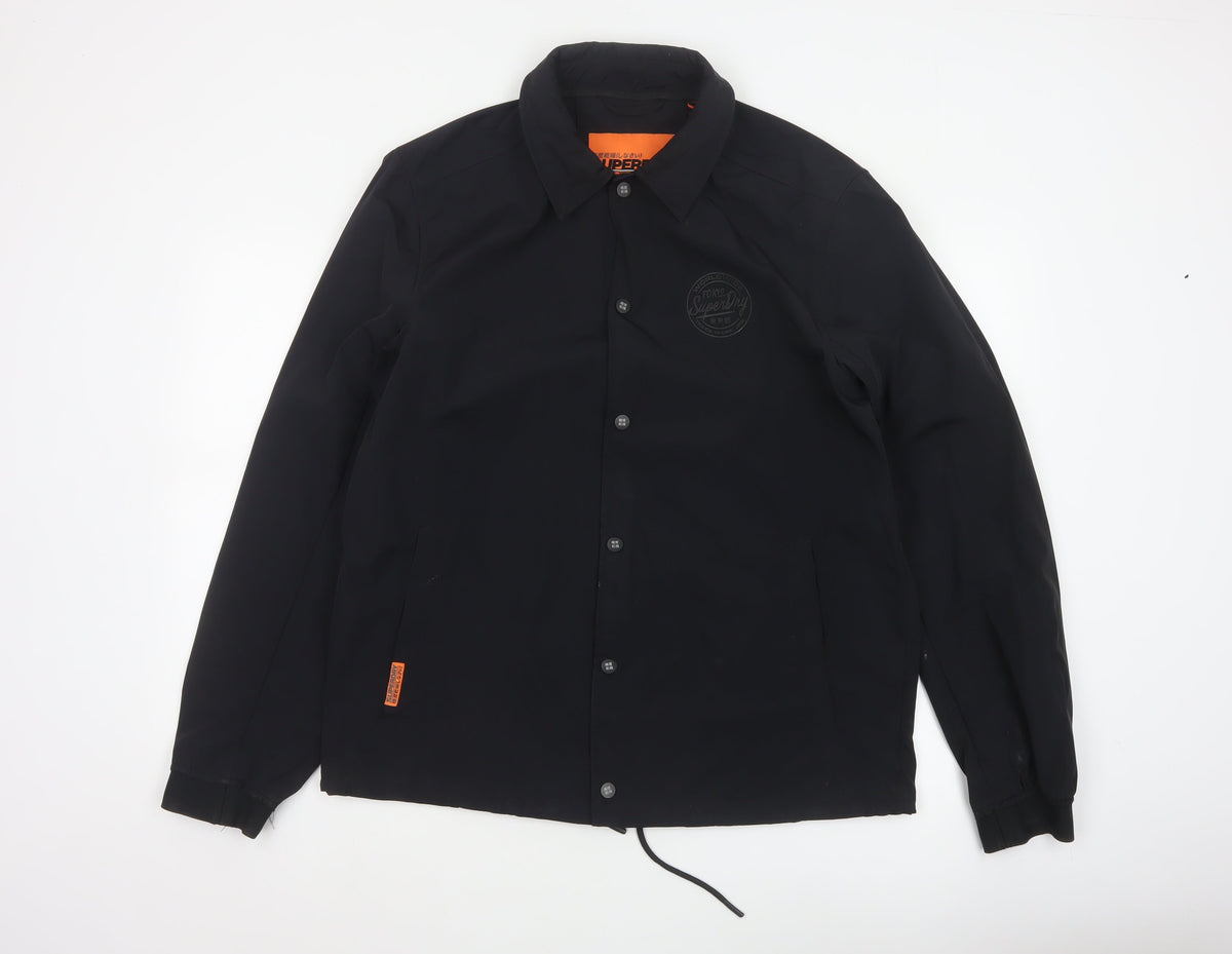 Superdry Men’s Black XL Basic Snap Coach Jacket Logo Collared