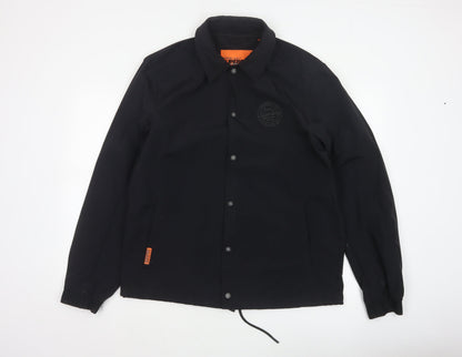Superdry Men’s Black XL Basic Snap Coach Jacket Logo Collared