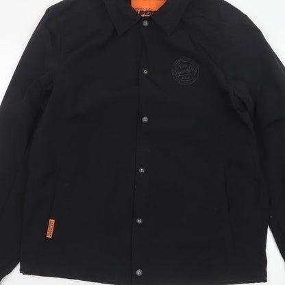 Superdry Men’s Black XL Basic Snap Coach Jacket Logo Collared