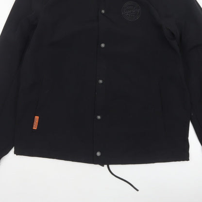 Superdry Men’s Black XL Basic Snap Coach Jacket Logo Collared
