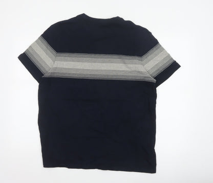 Marks and Spencer Men’s Blue XL Striped Crew Neck Cotton T-Shirt