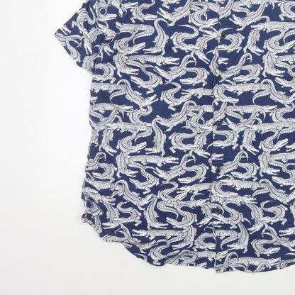 Marks and Spencer Men Blue L Crocodile Print Viscose Short Sleeve Shirt