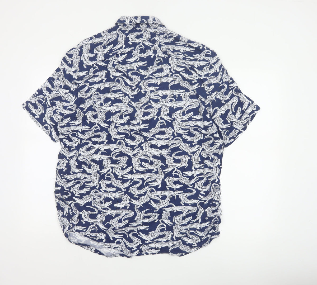Marks and Spencer Men Blue L Crocodile Print Viscose Short Sleeve Shirt