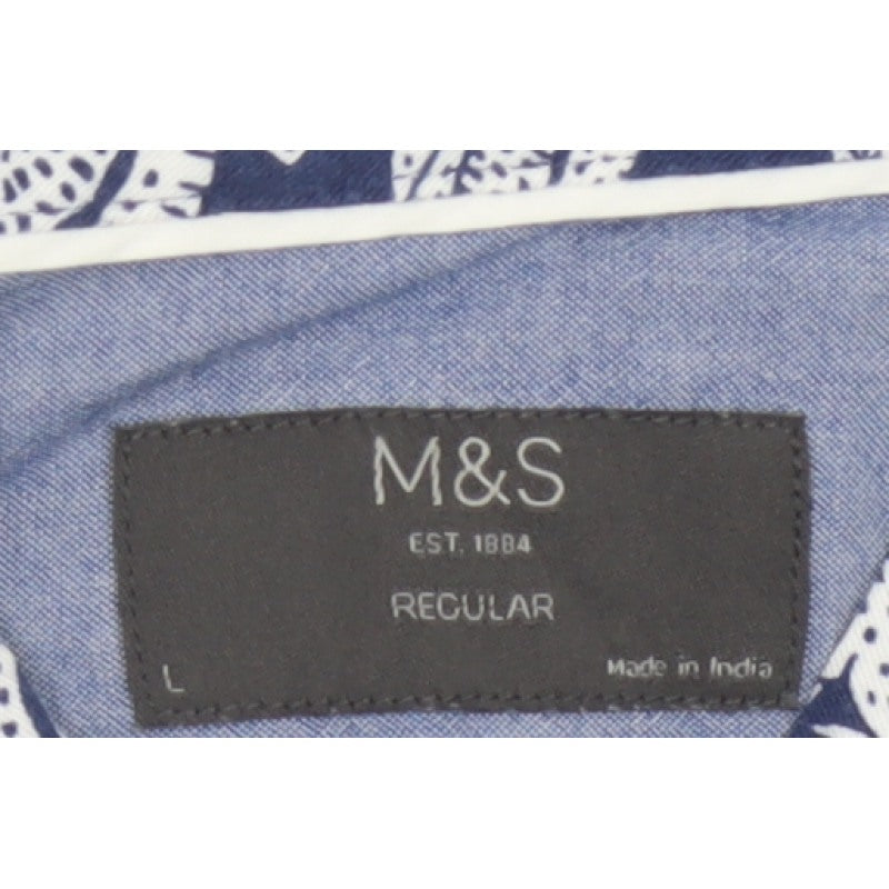 Marks and Spencer Men Blue L Crocodile Print Viscose Short Sleeve Shirt