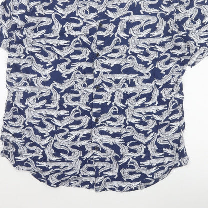 Marks and Spencer Men Blue L Crocodile Print Viscose Short Sleeve Shirt