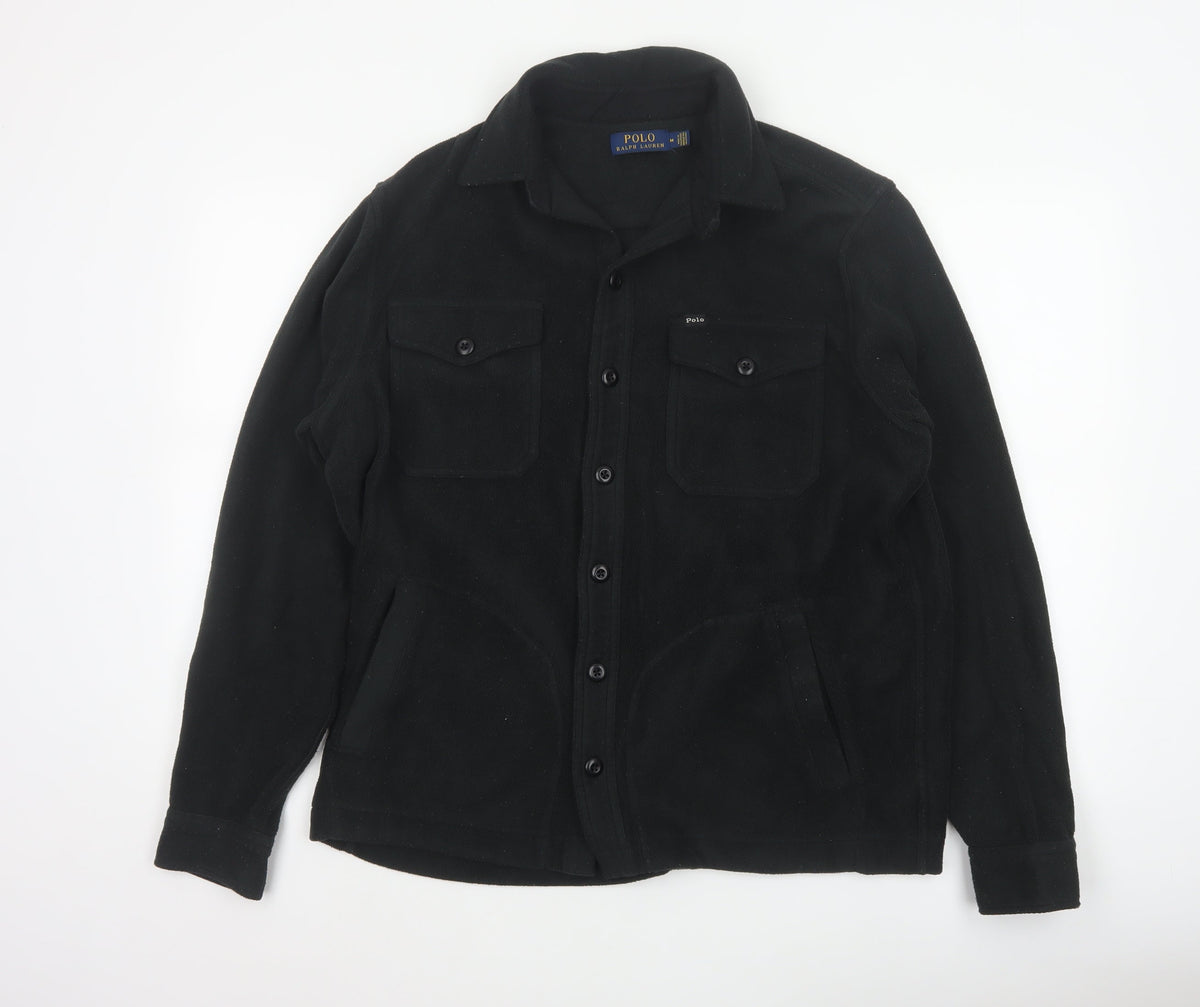 Polo Ralph Lauren Men’s Black M Fleece Button Jacket Logo Pockets