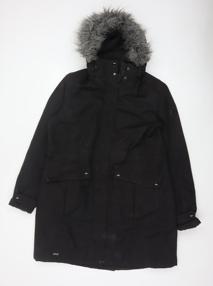 Regatta Women Black UK 16 Long Padded Fur Trim Parka Coat