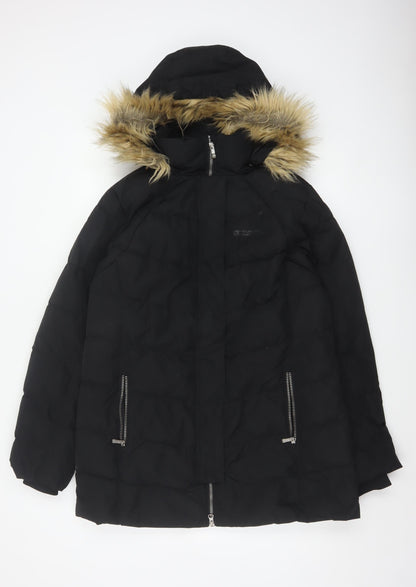 Mountain Warehouse Women Black UK 14 Down Filled Faux Fur Hood Parka Coat