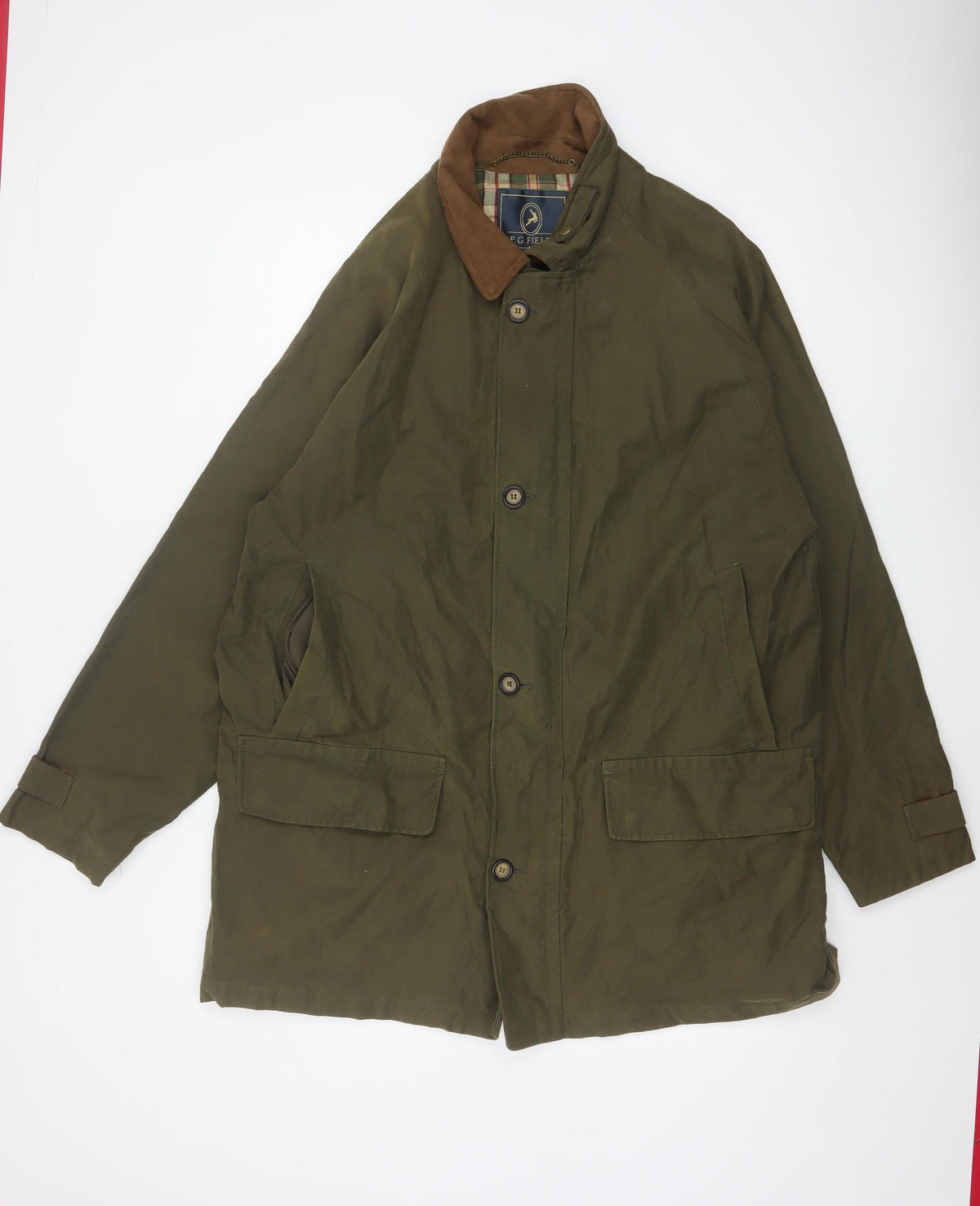 P.G. Field Men’s Green L Rain Coat Cotton Blend Outdoor Jacket