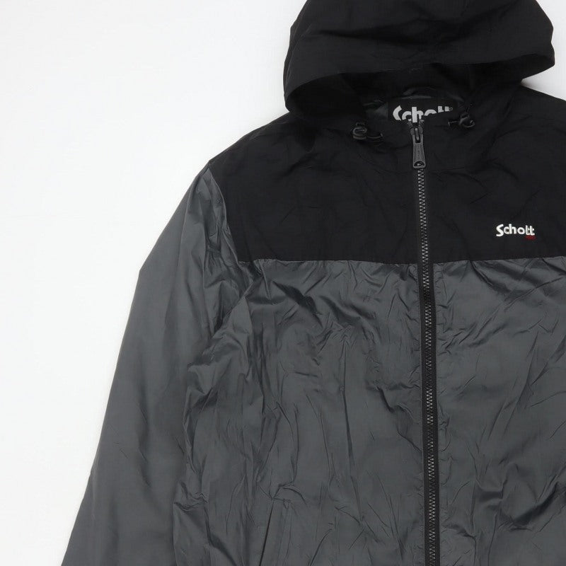 Schott Mens Black 3XL Hooded Windbreaker Jacket Full Zip