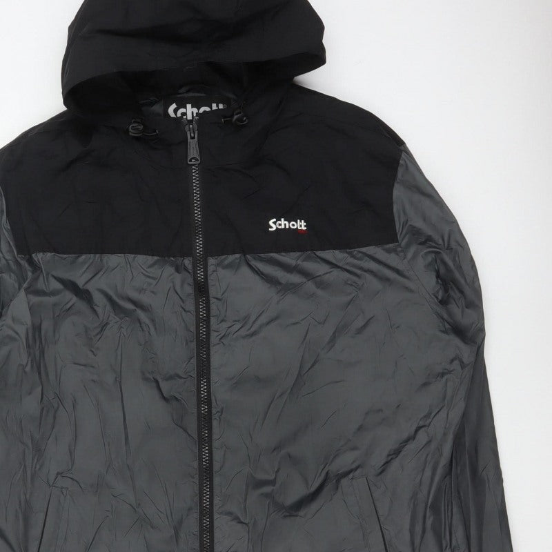 Schott Mens Black 3XL Hooded Windbreaker Jacket Full Zip