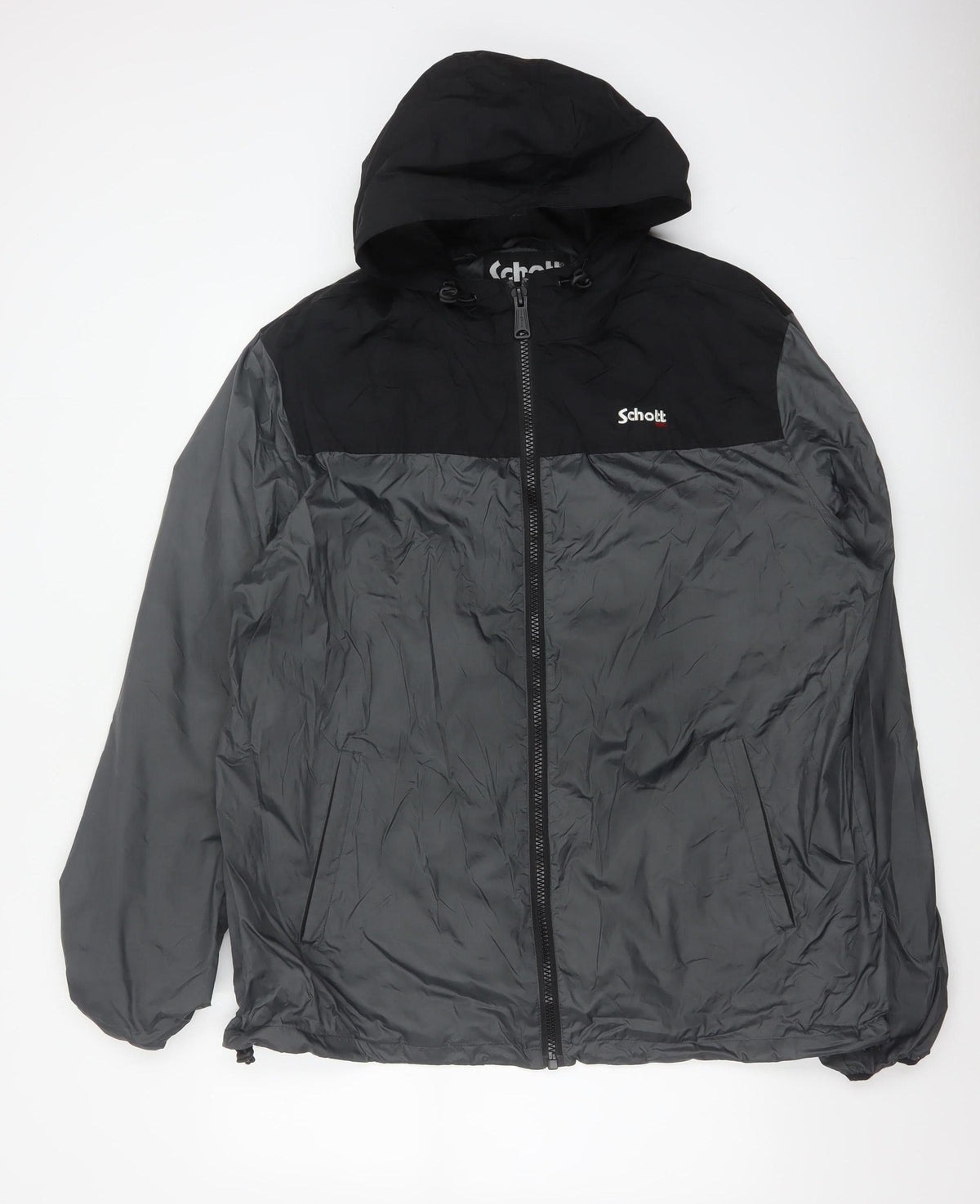 Schott Mens Black 3XL Hooded Windbreaker Jacket Full Zip
