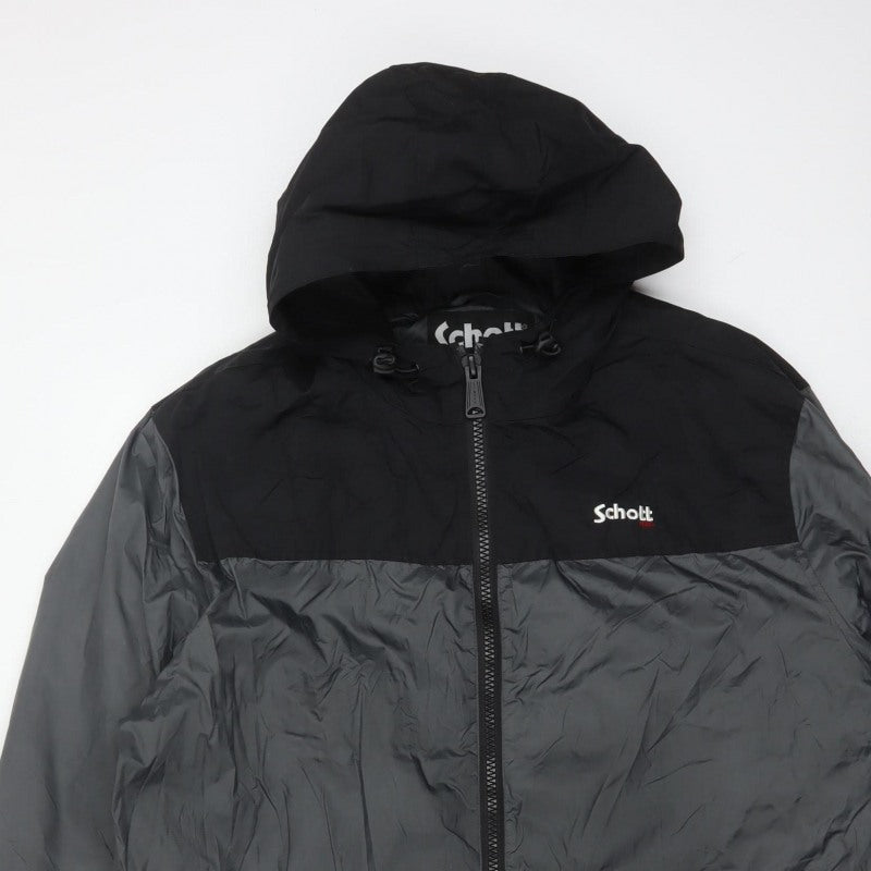Schott Mens Black 3XL Hooded Windbreaker Jacket Full Zip