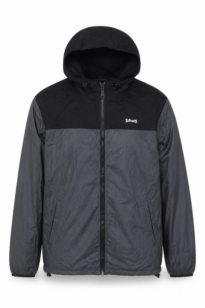 Schott Mens Black 3XL Hooded Windbreaker Jacket Full Zip