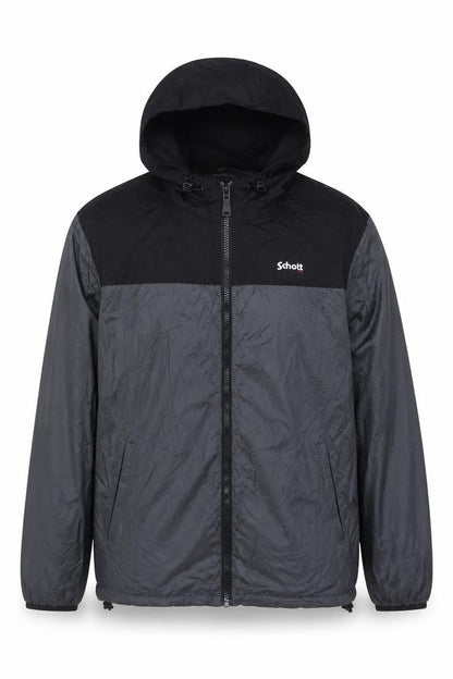 Schott Mens Black 3XL Hooded Windbreaker Jacket Full Zip