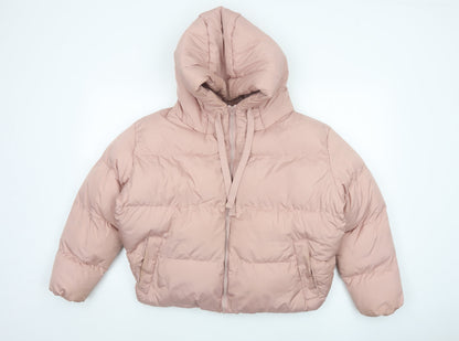 Threadbare Women Pink UK 12 Petite Hooded Puffer Jacket Quilted
