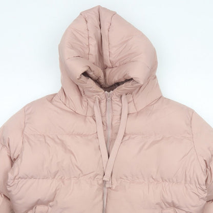 Threadbare Women Pink UK 12 Petite Hooded Puffer Jacket Quilted
