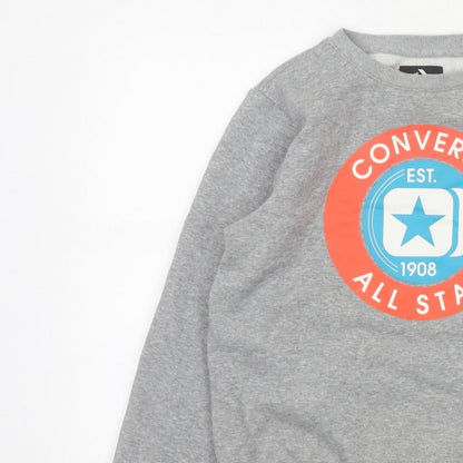 Converse Boys Grey 12-13 Years Logo Graphic Fleece Pullover Sweatshirt