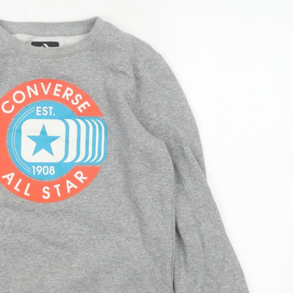 Converse Boys Grey 12-13 Years Logo Graphic Fleece Pullover Sweatshirt