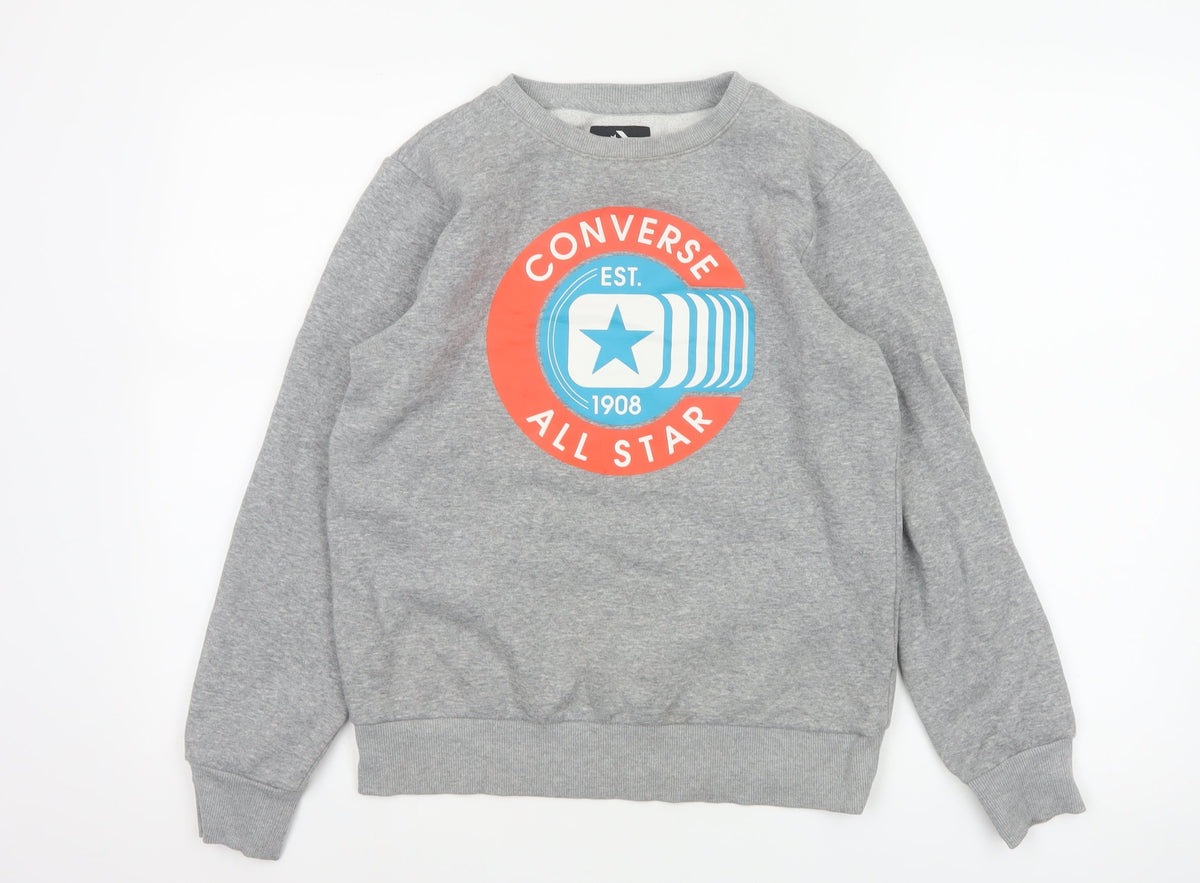 Converse Boys Grey 12-13 Years Logo Graphic Fleece Pullover Sweatshirt