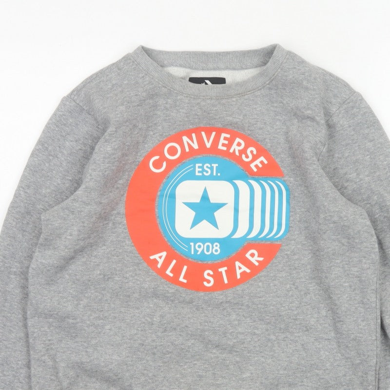 Converse Boys Grey 12-13 Years Logo Graphic Fleece Pullover Sweatshirt