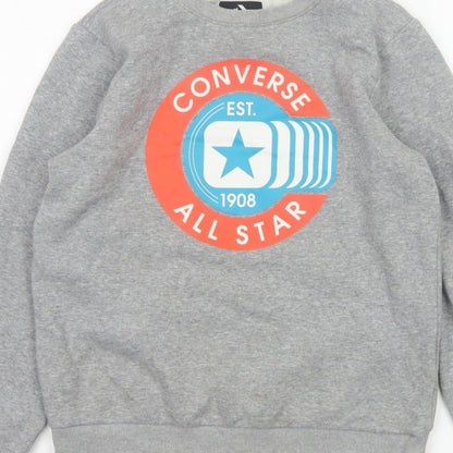 Converse Boys Grey 12-13 Years Logo Graphic Fleece Pullover Sweatshirt