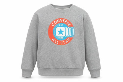 Converse Boys Grey 12-13 Years Logo Graphic Fleece Pullover Sweatshirt