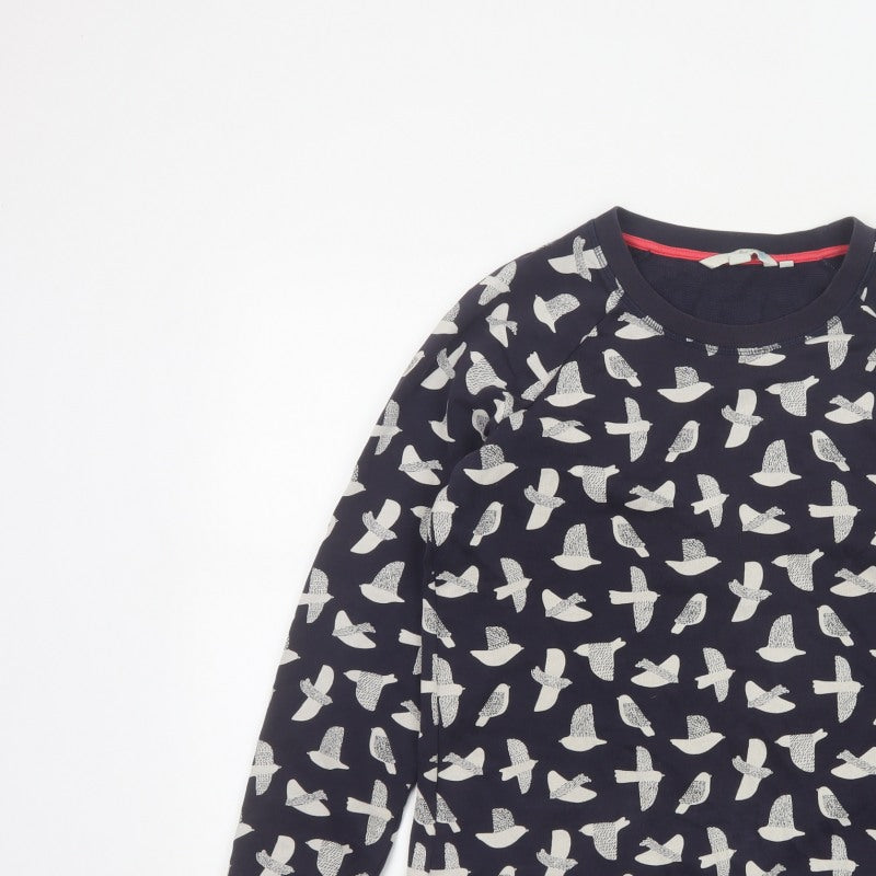 Boden Women’s Blue Bird Print Cotton Sweatshirt Size S Crew Neck
