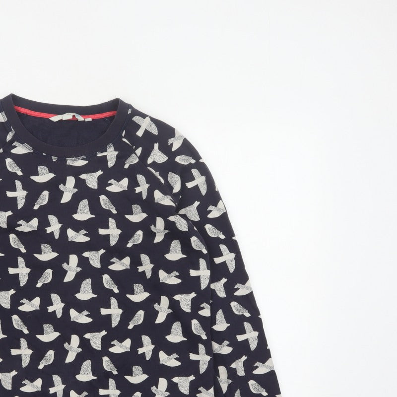Boden Women’s Blue Bird Print Cotton Sweatshirt Size S Crew Neck