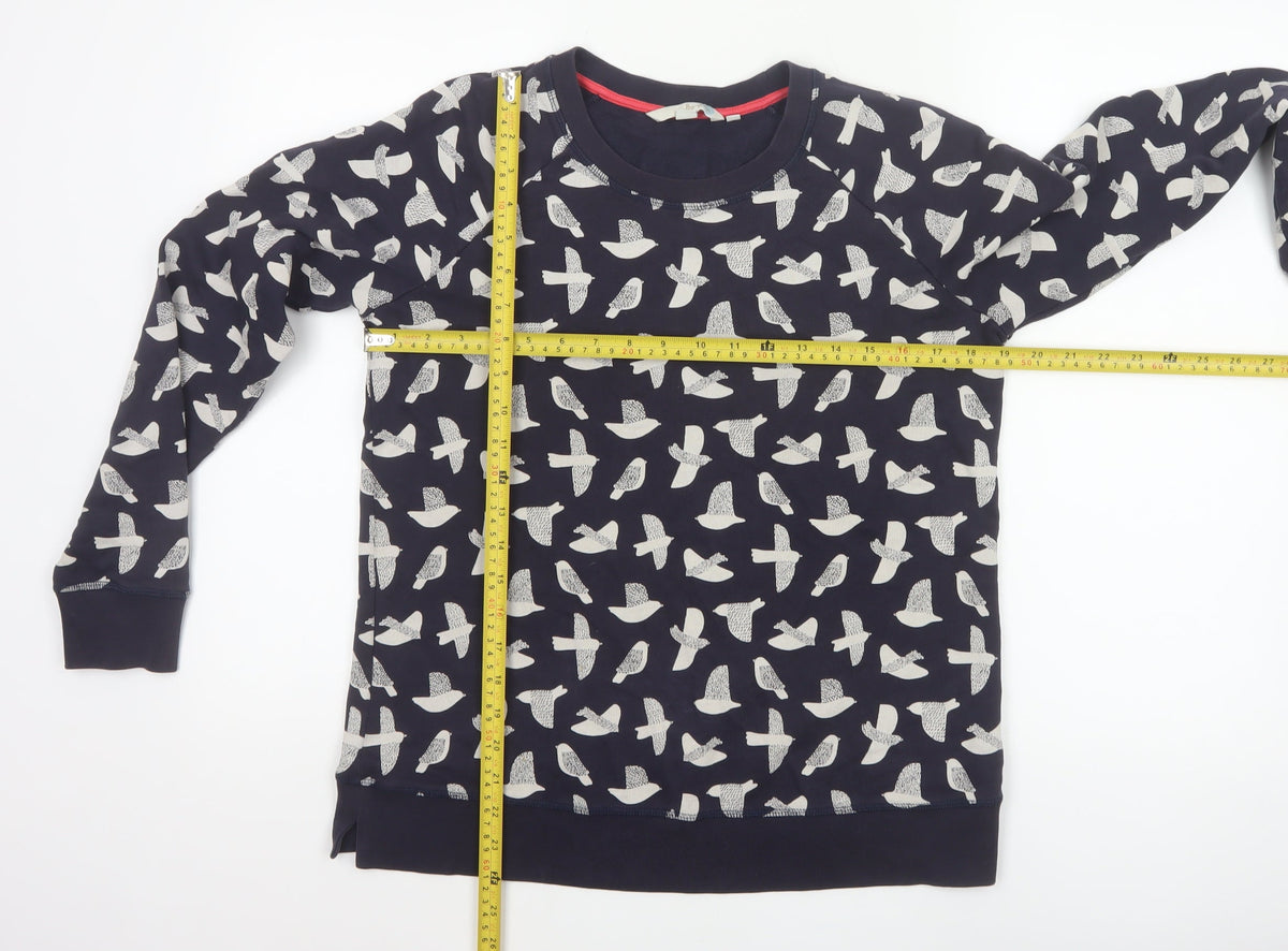 Boden Women’s Blue Bird Print Cotton Sweatshirt Size S Crew Neck