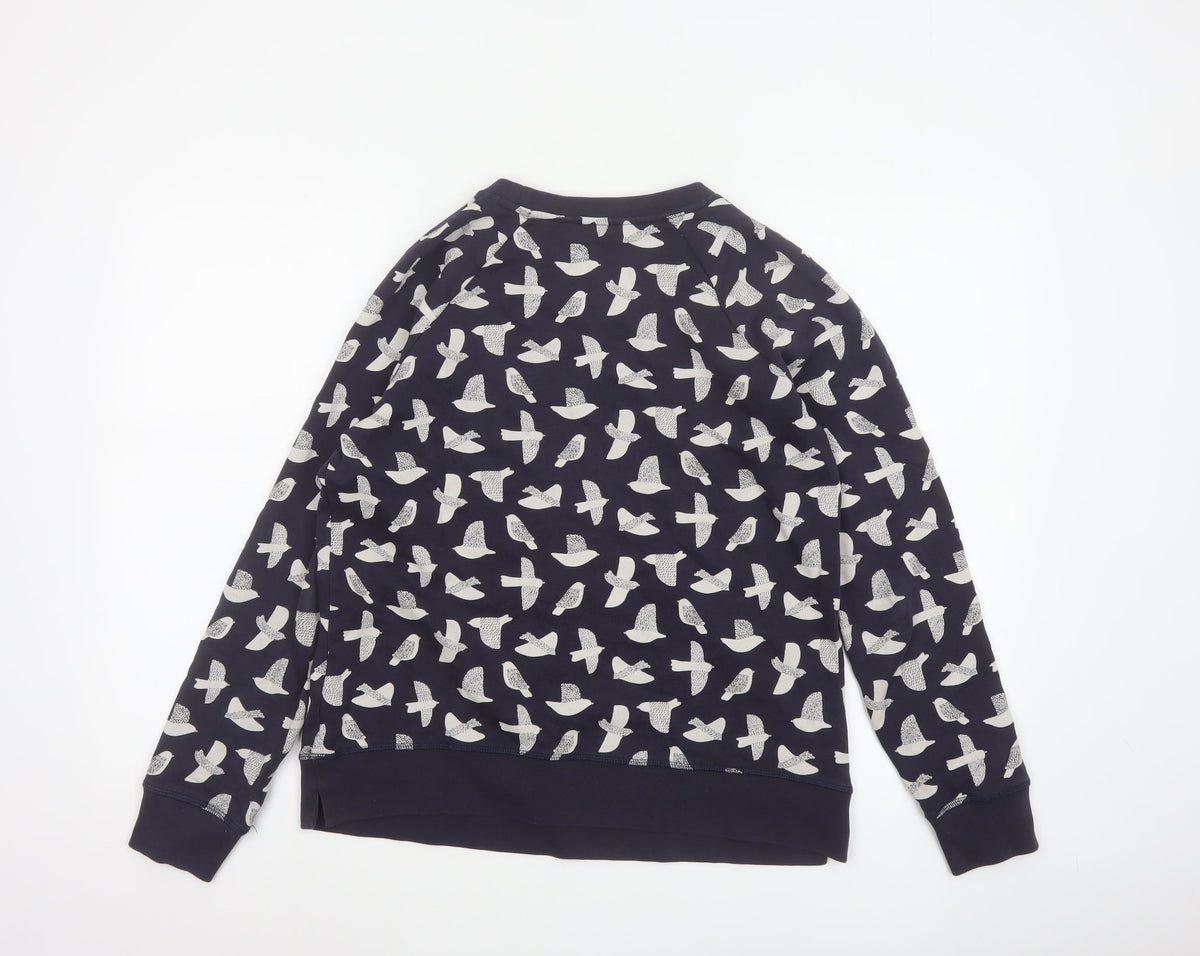 Boden Women’s Blue Bird Print Cotton Sweatshirt Size S Crew Neck