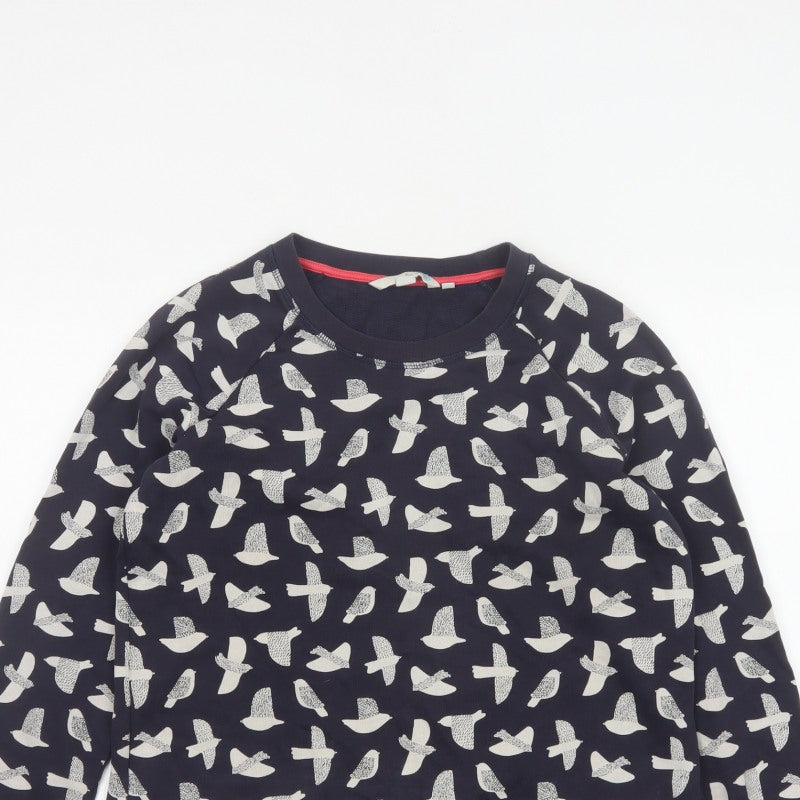 Boden Women’s Blue Bird Print Cotton Sweatshirt Size S Crew Neck