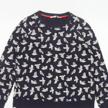 Boden Women’s Blue Bird Print Cotton Sweatshirt Size S Crew Neck