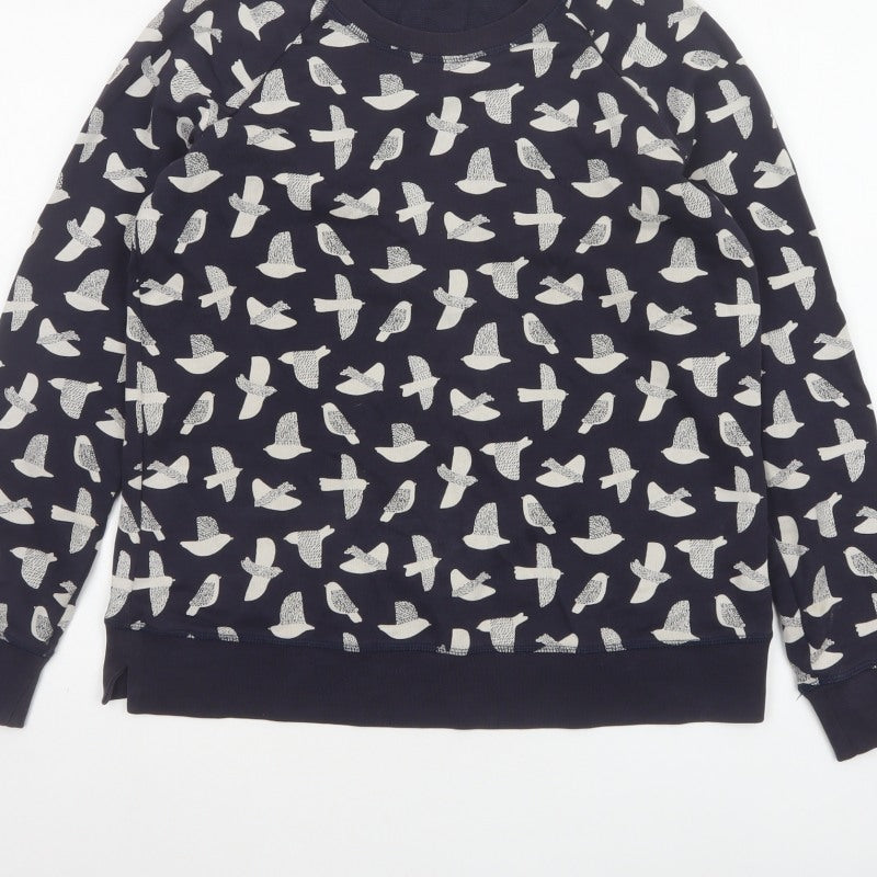 Boden Women’s Blue Bird Print Cotton Sweatshirt Size S Crew Neck