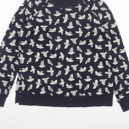 Boden Women’s Blue Bird Print Cotton Sweatshirt Size S Crew Neck
