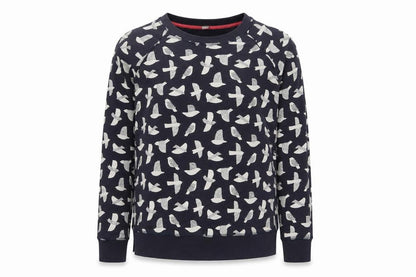 Boden Women’s Blue Bird Print Cotton Sweatshirt Size S Crew Neck