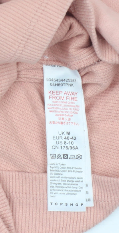 Topshop Women Pink UK 12 Cropped Crew Neck Long Sleeve Sweatshirt Top