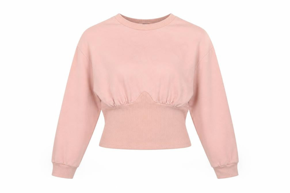 Topshop Women Pink UK 12 Cropped Crew Neck Long Sleeve Sweatshirt Top