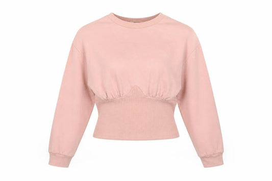 Topshop Women Pink UK 12 Cropped Crew Neck Long Sleeve Sweatshirt Top