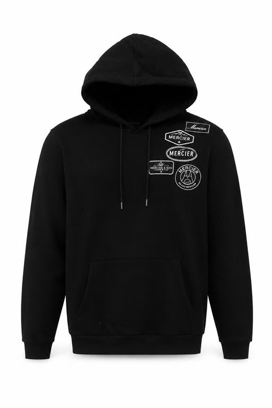 Front view of Mercier Men’s Black M Pullover Logo Graphic Hoodie Hooded