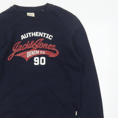 Jack & Jones Men’s Blue S Pullover Graphic Logo 90 Sweatshirt