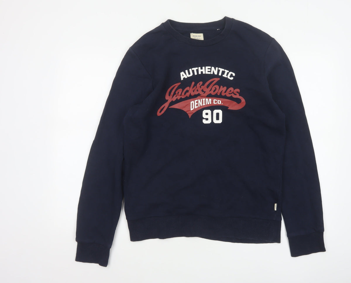 Jack & Jones Men’s Blue S Pullover Graphic Logo 90 Sweatshirt