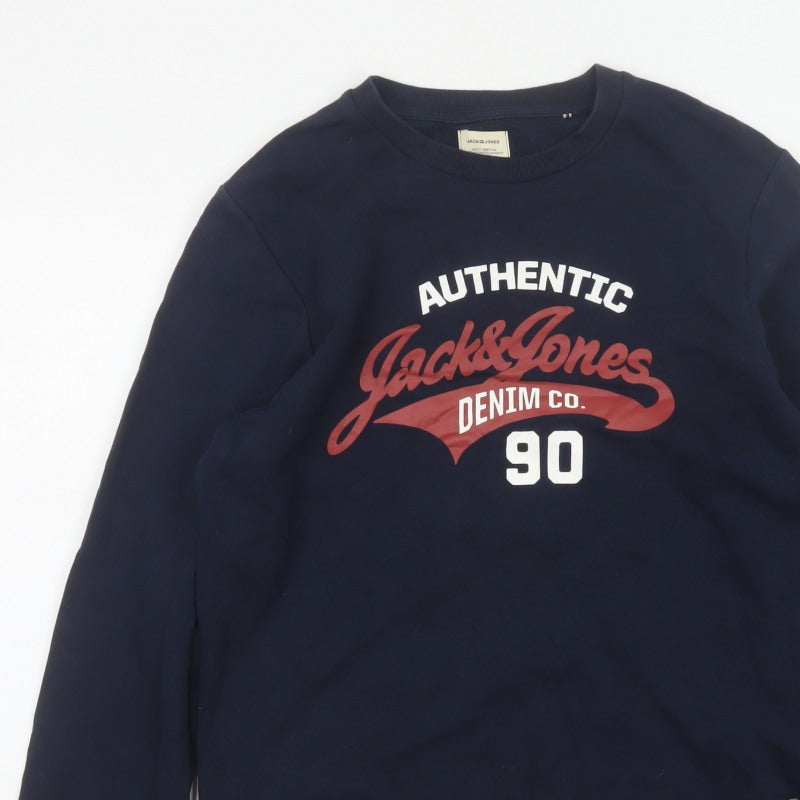 Jack & Jones Men’s Blue S Pullover Graphic Logo 90 Sweatshirt