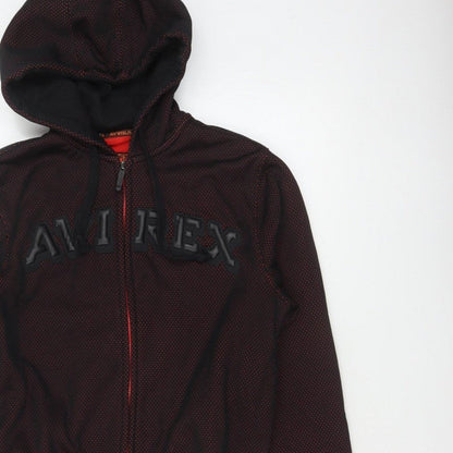 Avirex USA Men's Black Red S Full Zip Hooded Fleece Logo Hoodie