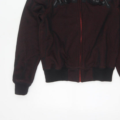Avirex USA Men's Black Red S Full Zip Hooded Fleece Logo Hoodie