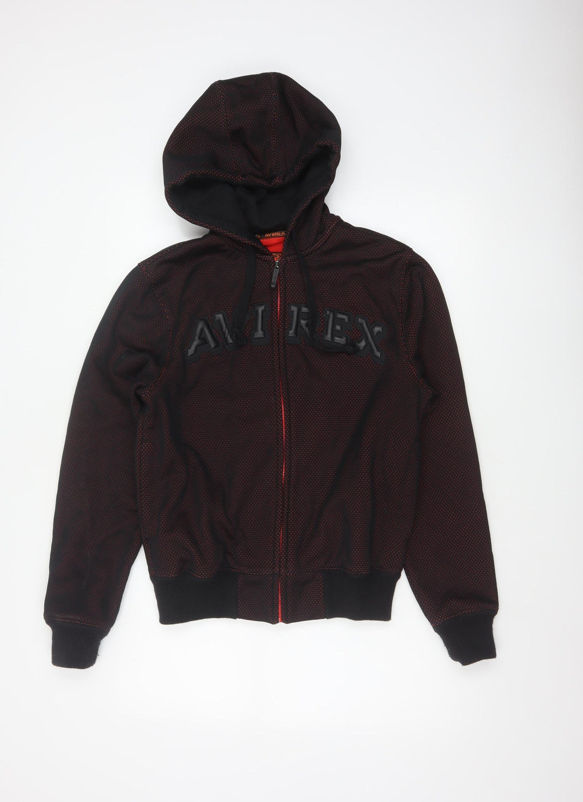 Avirex USA Men's Black Red S Full Zip Hooded Fleece Logo Hoodie