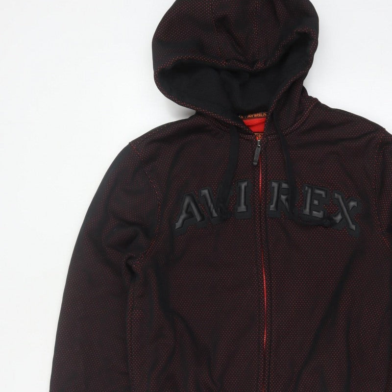 Avirex USA Men's Black Red S Full Zip Hooded Fleece Logo Hoodie