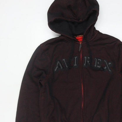 Avirex USA Men's Black Red S Full Zip Hooded Fleece Logo Hoodie